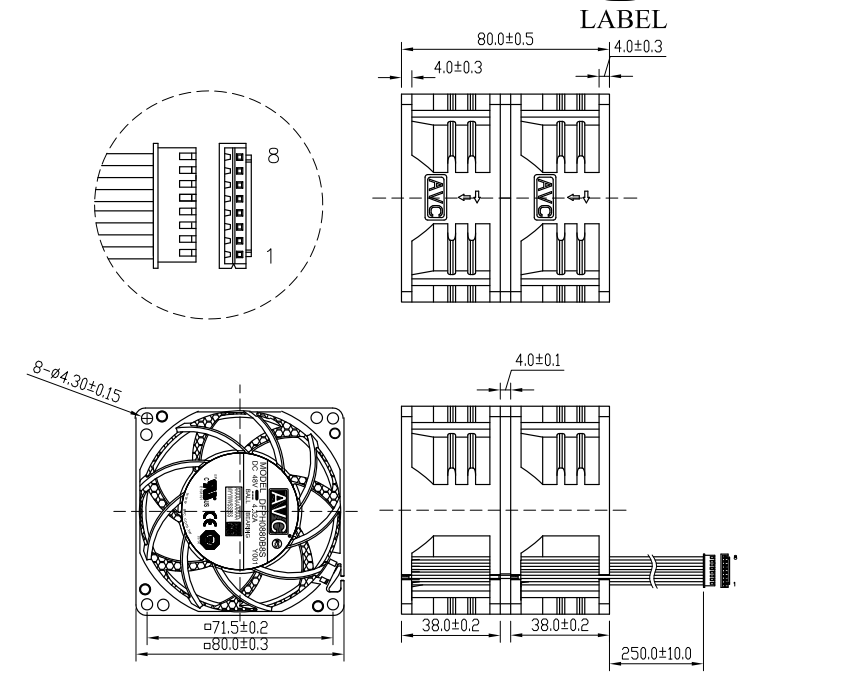 AVC奇鋐DFPL0880B8U 80x80x80mm 48V DC双重反转散热风扇|175.68W大功率194.56CFM高风量双滚珠工业轴流风机02