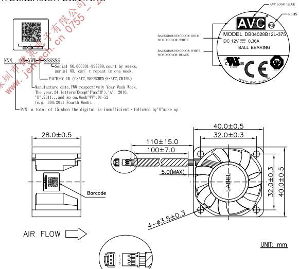 AVC DB04028B12L-375 DC风扇 40×40×28mm 12V高速高静压散热风扇03