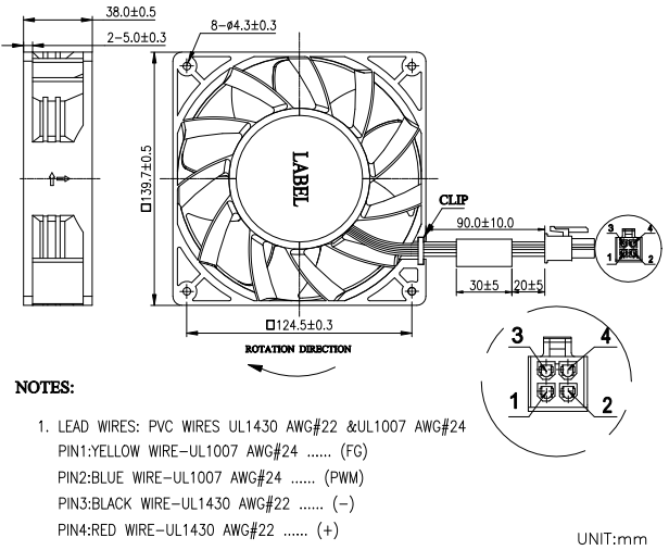 DBPC1438B2HP012 奇宏AVC 工业散热风扇 140×140×38mm 12V高风量PWM轴流风扇03